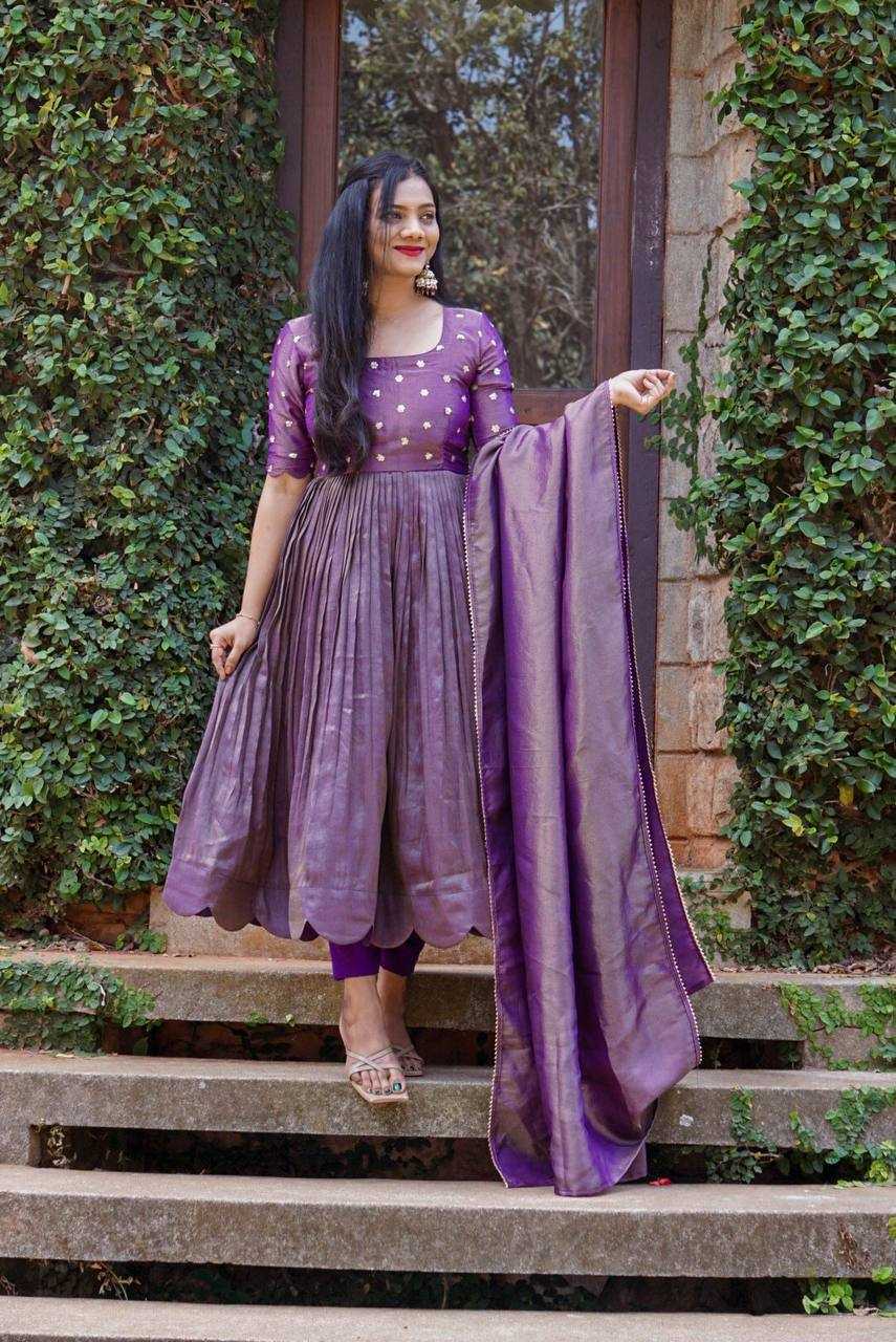 YNF CHINON SILK KESH232 983 GOWNS WHOLESALE FANCY ANARKALI SILK PURPLE GOWNS MANUFACTURER