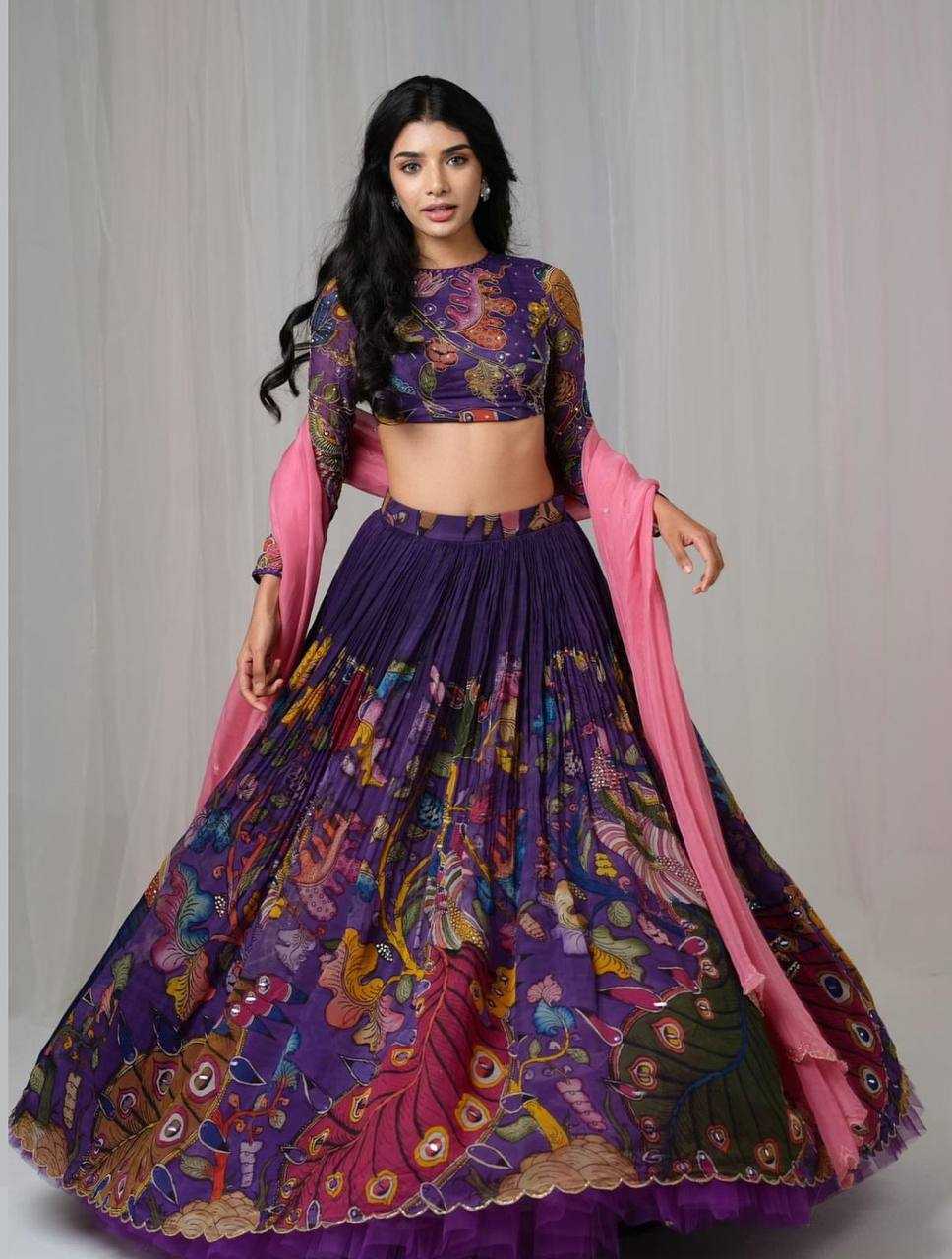 YNF COTTON KESH119 458 LEHENGAS WHOLESALE KALAMKARI PRINTED BLUE LEHENGAS MANUFACTURER