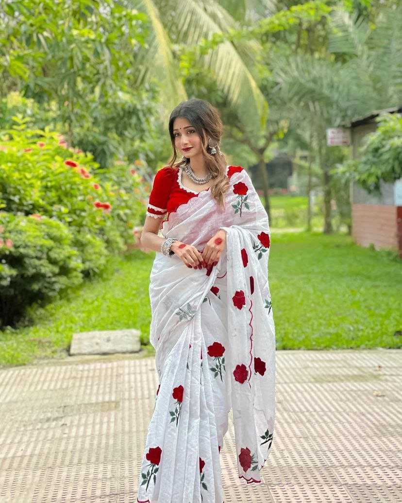 YNF COTTON KESH188 9134 SAREES WHOLESALE COTTON LINEN WHITE CUTWORK COTTON SAREES MANUFACTURER