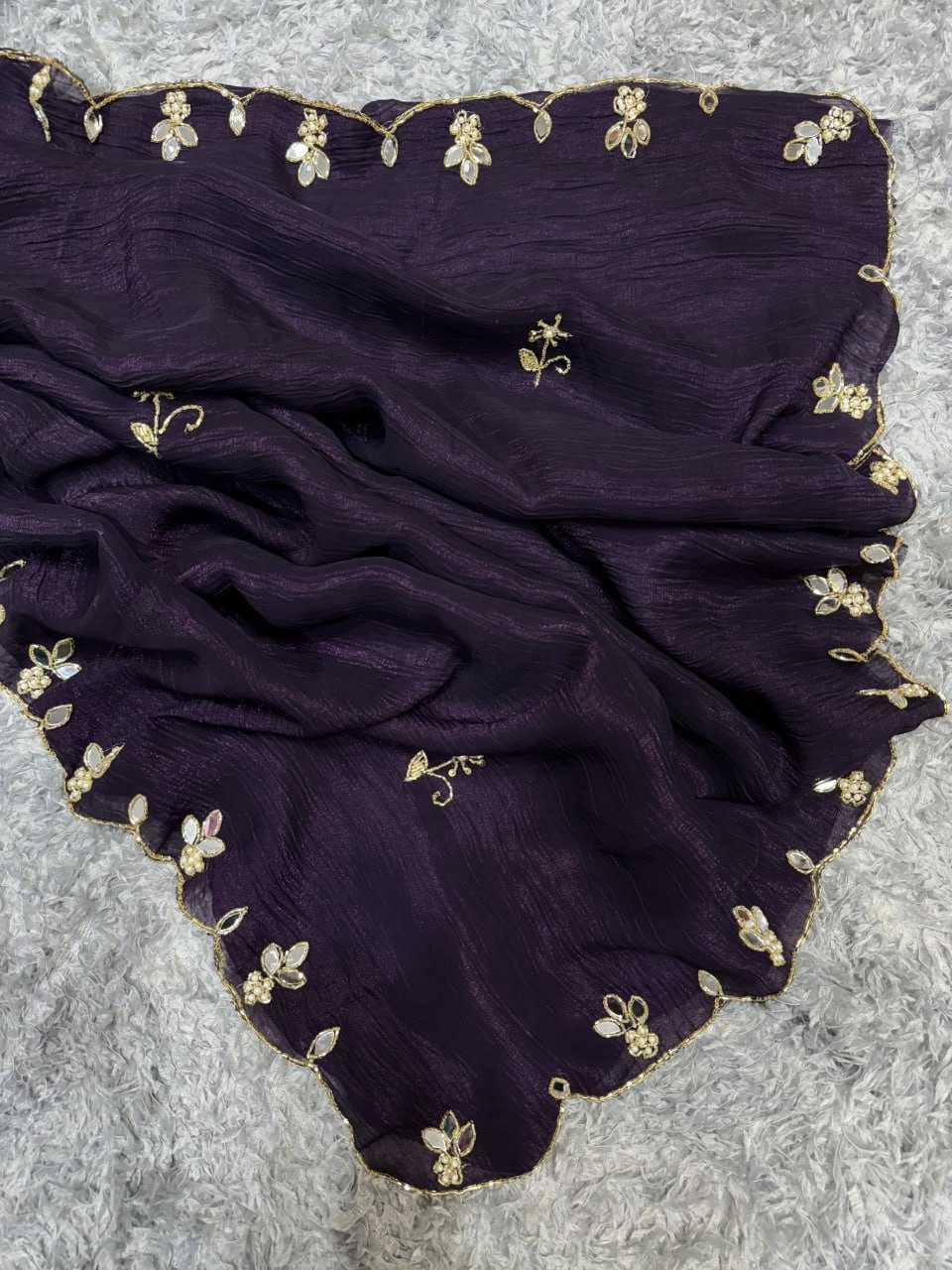 YNF CRUSH SILK RIN151 5388 SAREES WHOLESALE HAND WORK CUT WORK SILK PURPLE SAREES MANUFACTURER