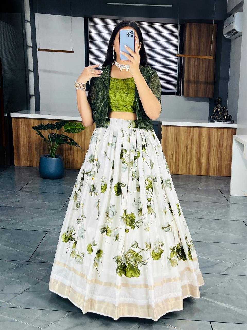 YNF DOLA SILK RIN119 6138 LEHENGAS WHOLESALE SILK PRINTED JACKET STULE WHITE LEHENGAS MANUFACTURER