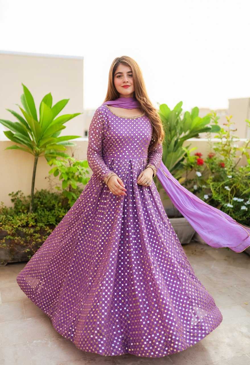 YNF FAUX GEORGETTE KESH164 G67 GOWNS WHOLESALE EMBROIDERED WEDDING LONG GEORGETTE PURPLE GOWNS MANUFACTURER