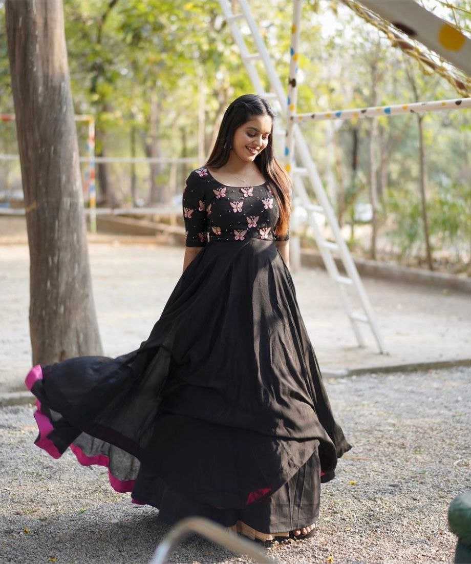 YNF FAUX GEORGETTE KESH214 199 GOWNS WHOLESALE EMBROIDERY LONG GEORGETTE BLACK GOWNS MANUFACTURER