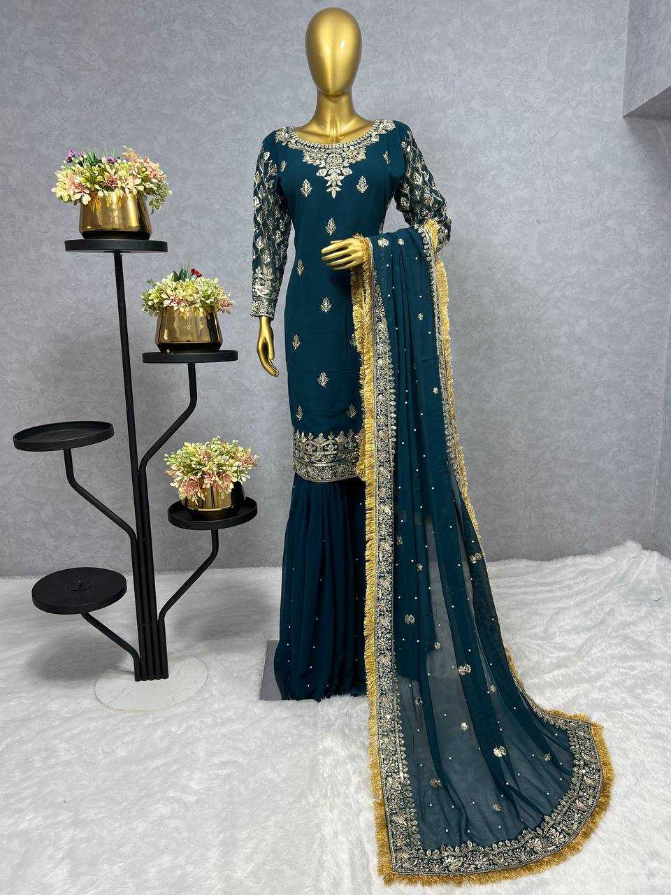 YNF FAUX GEORGETTE KESH227 1014 SUITS & DRESSES WHOLESALE SHARARA SALWAR EMBROIDERY GEORGETTE PARTY WEAR WEDDING SUITS MANUFACTURER