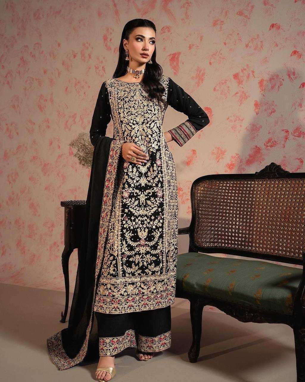 YNF FAUX GEORGETTE KESH228 570 SUITS & DRESSES WHOLESALE GEORGETTE EMBROIDERY LONG KURTI BLACK SUITS MANUFACTURE