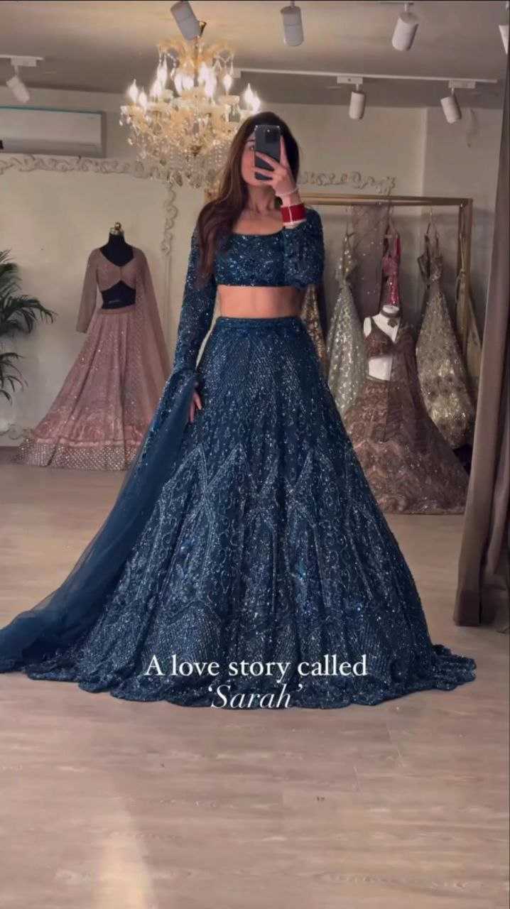 YNF GEORGETTE KESH188 9130 LEHENGAS WHOLESALE EMBROIDERED GEORGETTE LEHENGA FOR RNGAGEMENT BLUE LEHENGAS MANUFACTURER