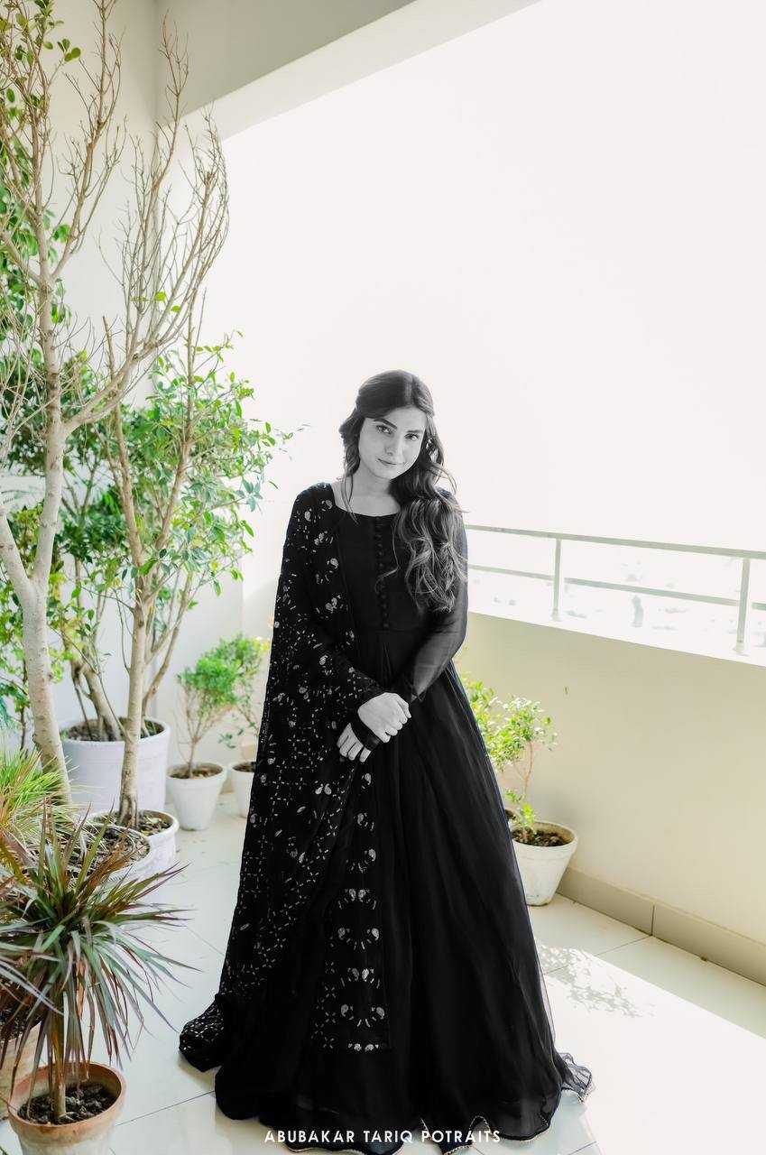 YNF GEORGETTE KESH232 920 GOWNS WHOLESALE ANARKALI GEORGETTE BLACK GOWNS MANUFACTURER