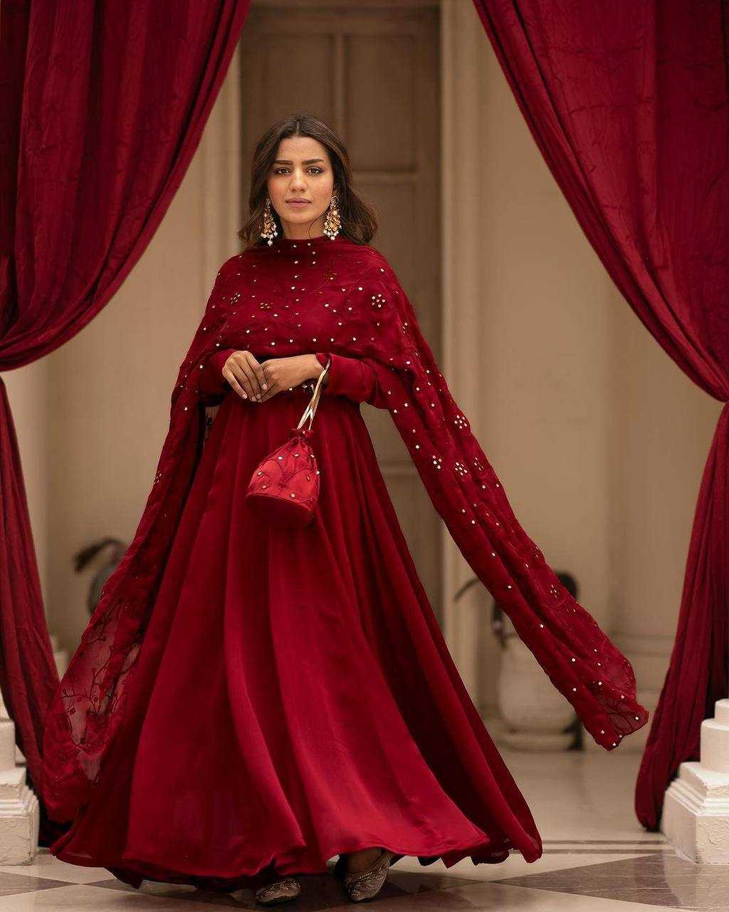 YNF GEORGETTE KESH232 923 GOWNS WHOLESALE LONG GEORGETTE WEDDING MAROON GOWNS MANUFACTURER