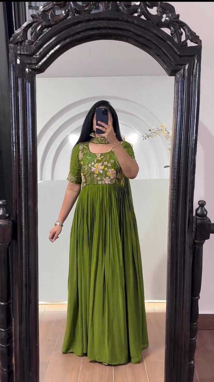 YNF GEORGETTE KESH232 933 GOWNS WHOLESALE EMBROIDERED ANARKALI GEORGETTE GREEN GOWNS MANUFACTURER