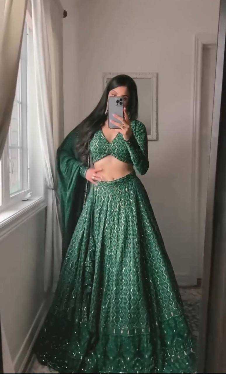 YNF GEORGETTE KESH232 979 LEHENGAS WHOLESALE GEORGETTE EMBROIDERED MEHENDI OUTFITS GREEN LEHENGAS MANUFACTURER