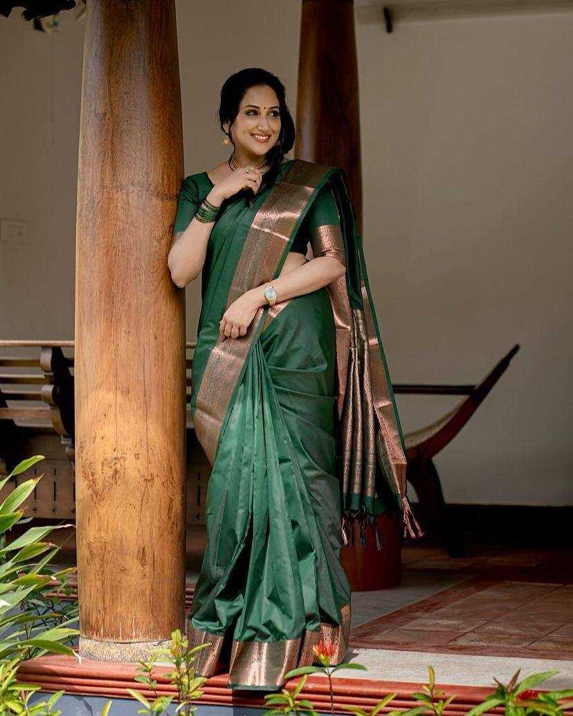 YNF LICHI SILK RIN179 768 SAREES WHOLESALE LADIES SILK GREEN ZARI BORDER SAREES MANUFACTURER