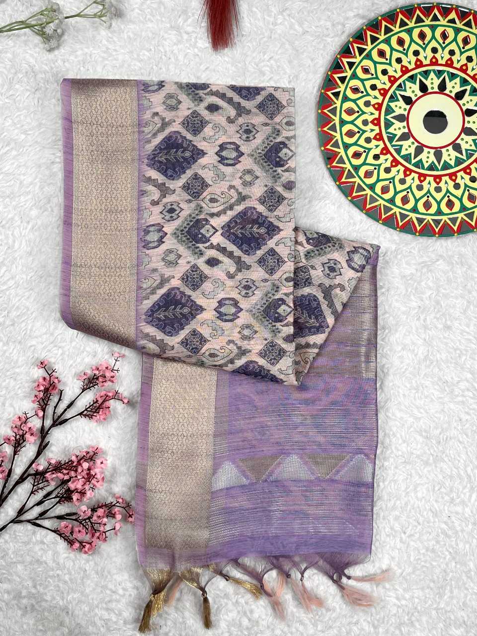 YNF LINEN KESH165 RBN22 SAREES WHOLESALE FLORAL COTTON LINEN ZARI BORDER SAREES MANUFACTURER