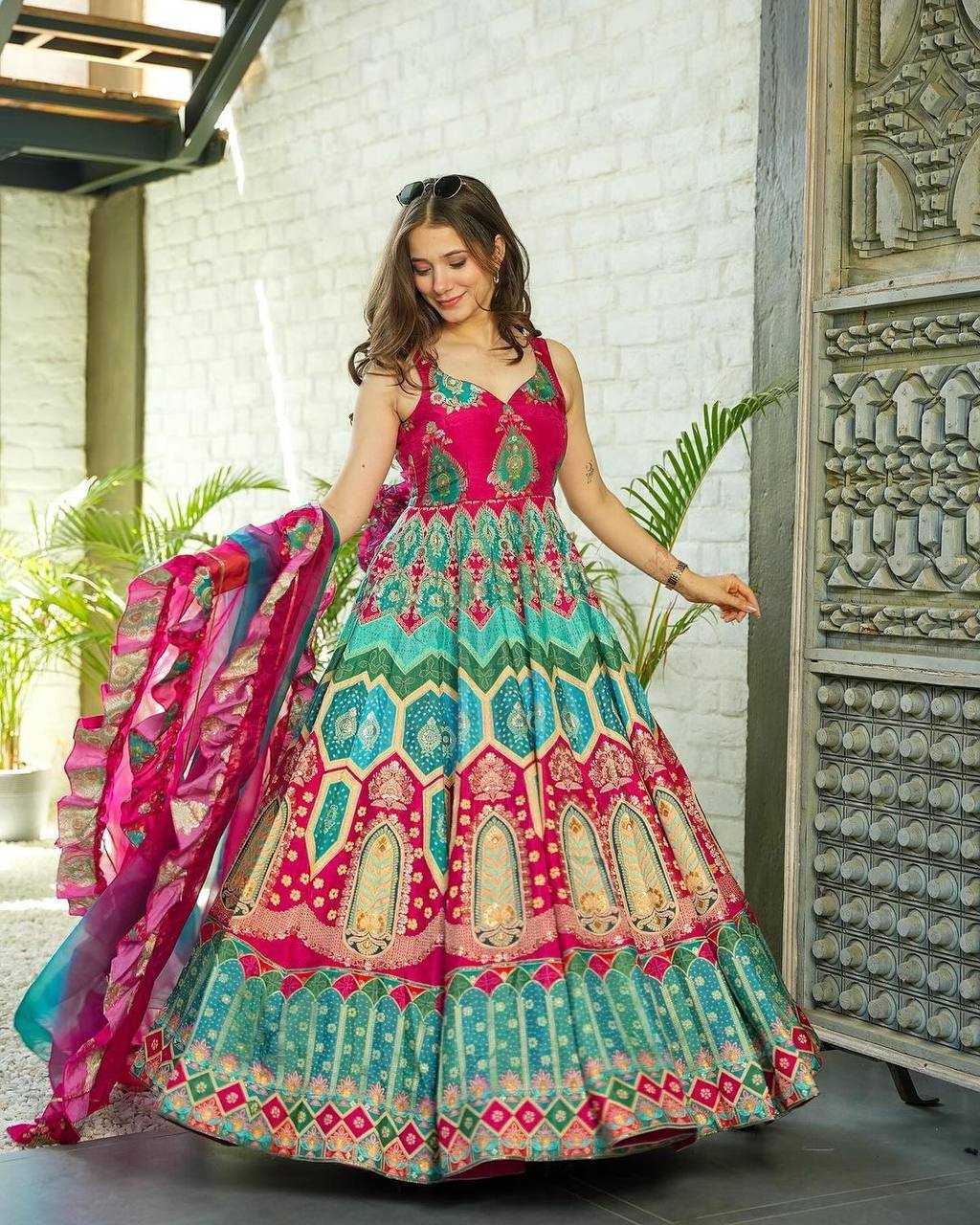 YNF MUSLIN KESH224 191 GOWNS WHOLESALE PRINTED FANCY ANARKALI LONG SLEEVELESS GOWNS MANUFACTURER