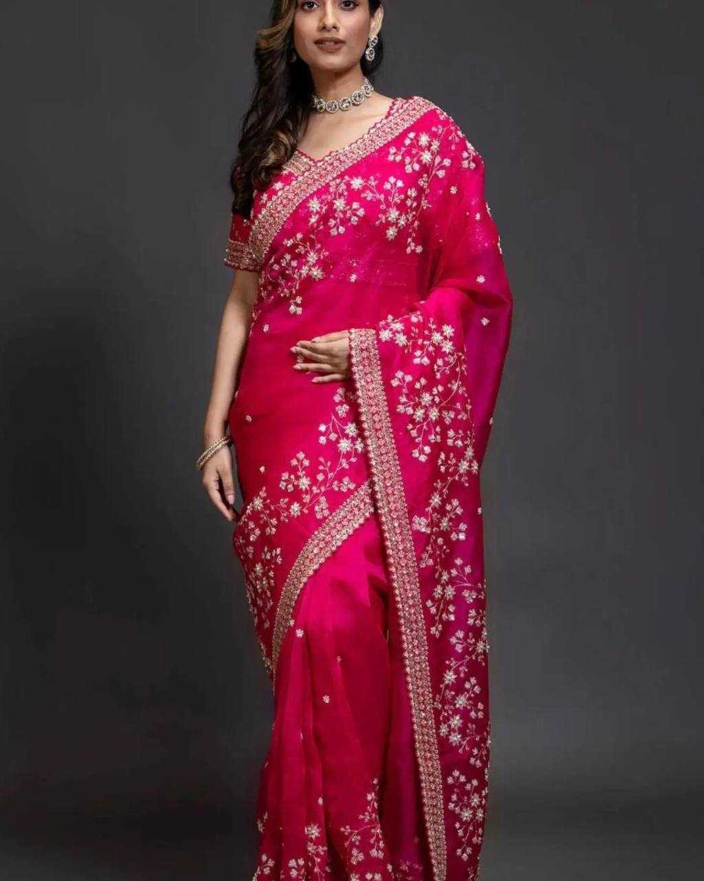 YNF ORGANZA SILK RIN187 653 SAREES WHOLESALE SEQUENCE EMBRODERY ORGANZA PINK SAREES MANUFACTURER