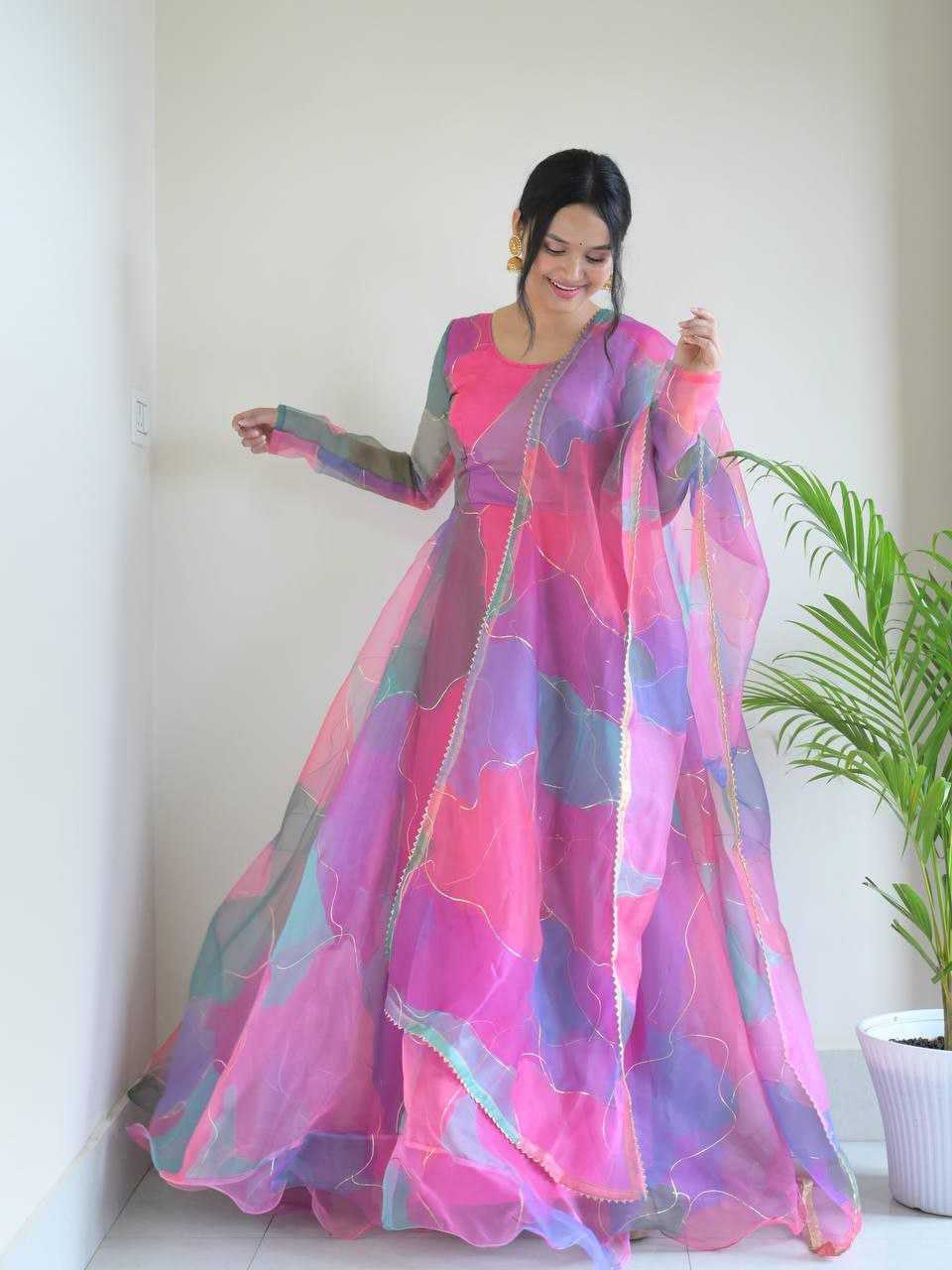 YNF ORGANZA SILK RIN202 544 GOWNS WHOLESALE PRINTED LONG SILK GOWNS MANUFACTURER