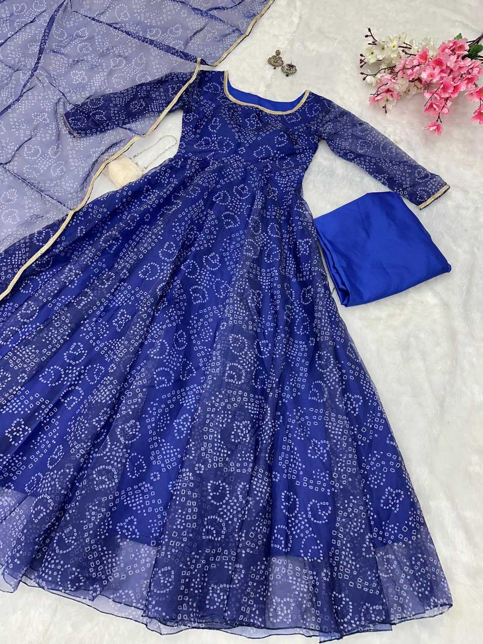 YNF ORHANZA SILK KESH154 155 GOWNS WHOLESALE PRINTED FANCY BLUE LONG GOWNS MANUFACTURER