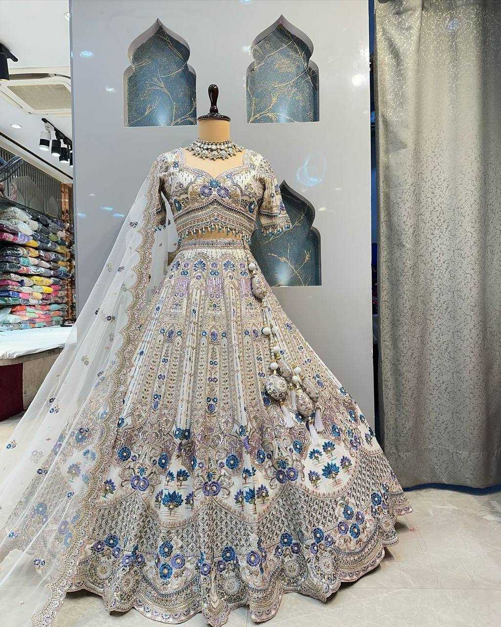 YNF SATIN SILK RIN108 1686 LEHENGAS WHOLESALE DESIGENR SILK WEDDING SEQUIND WHITE LEHENGAS MANUFACTURER