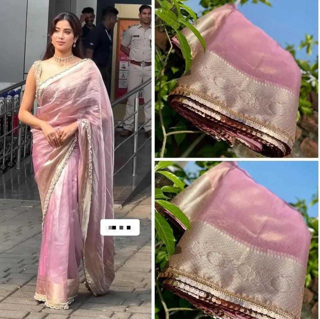 YNF TISSUE SILK KESH131 Jhanvi Kapoor Tissue Silk SAREES WHOLESALE TISSUE SILK LACE BORDER ZARI PARTY WEAR SAREES MANUFACTURER