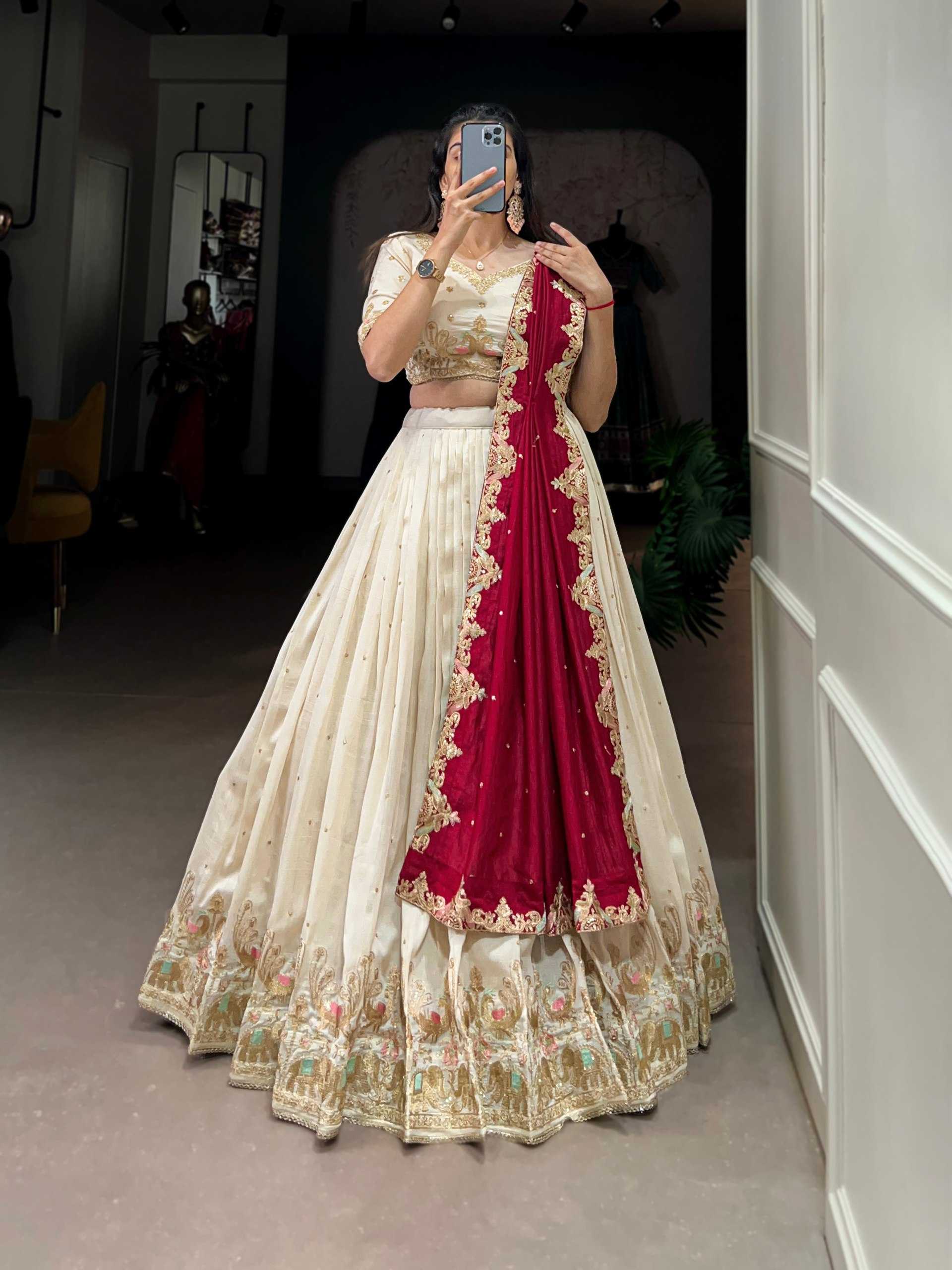 YNF VICHITA SILK KESH134 1411 LEHENGAS WHOLESALE SILK EMBROIDERED WHITE WEDDING LEHENGAS MANUFACTURER