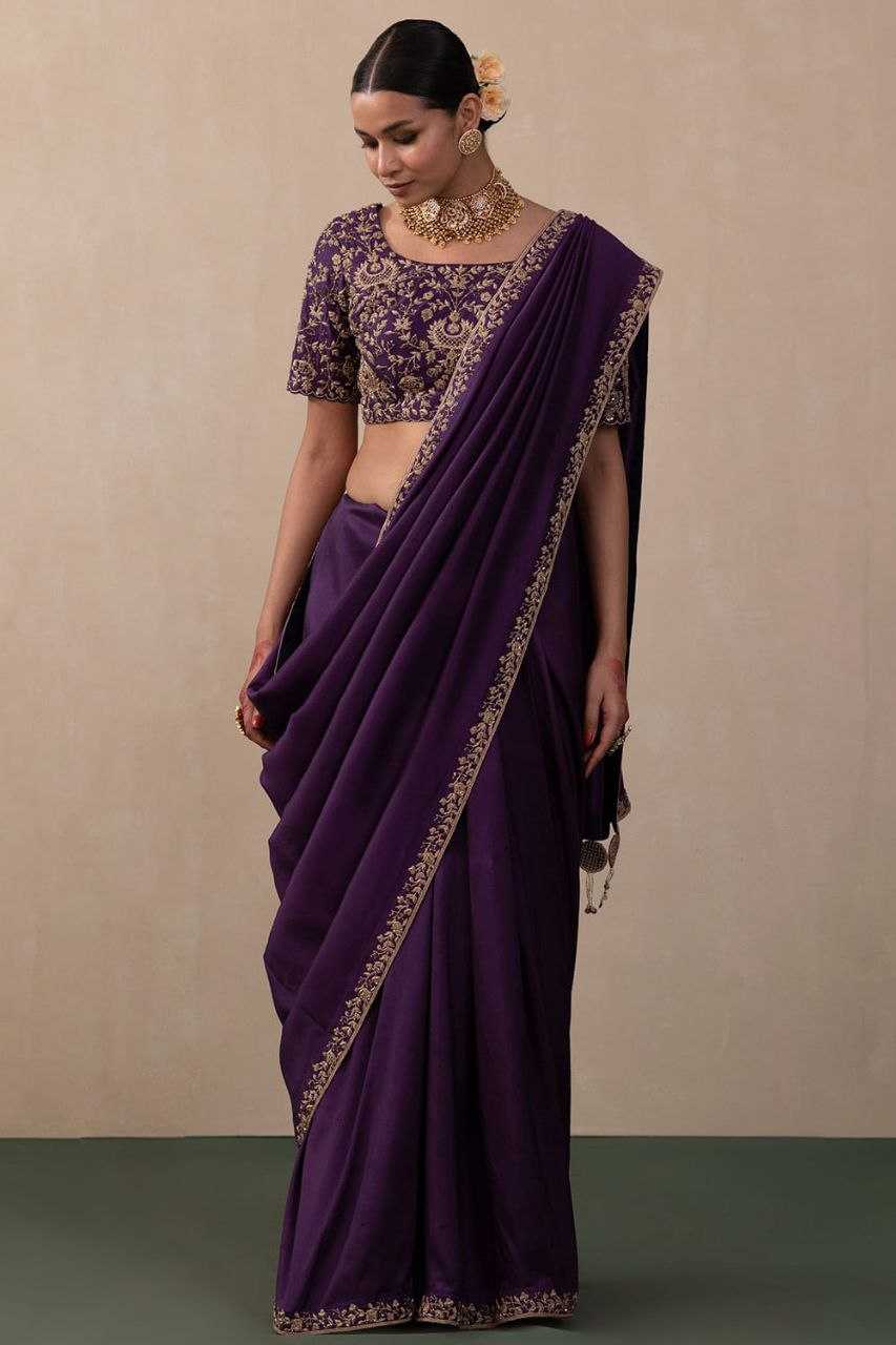 YNF VICHITRA SILK KESH188 9190 SAREES WHOLESALE SEQUENCE EMBROIDERED LACE BORDER SILK PURPLE SAREES MANUFACTURER