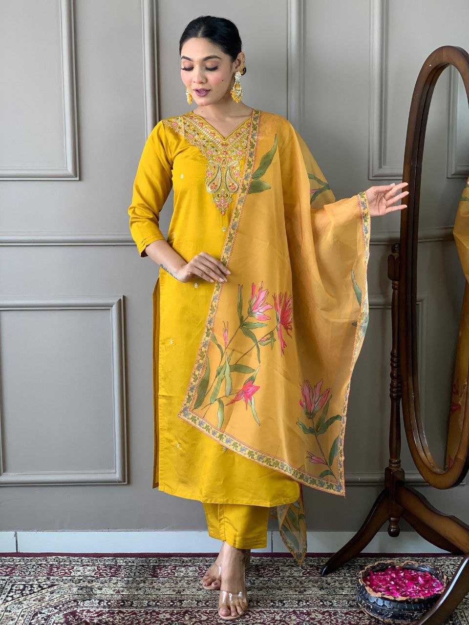 YNF VISCOSE CHANDERI KESH214 275 SUITS & DRESSES WHOLESALE LADIES CHANDERI LONG KURTI YELLOW SALWAR SUITS MANUFACTURE