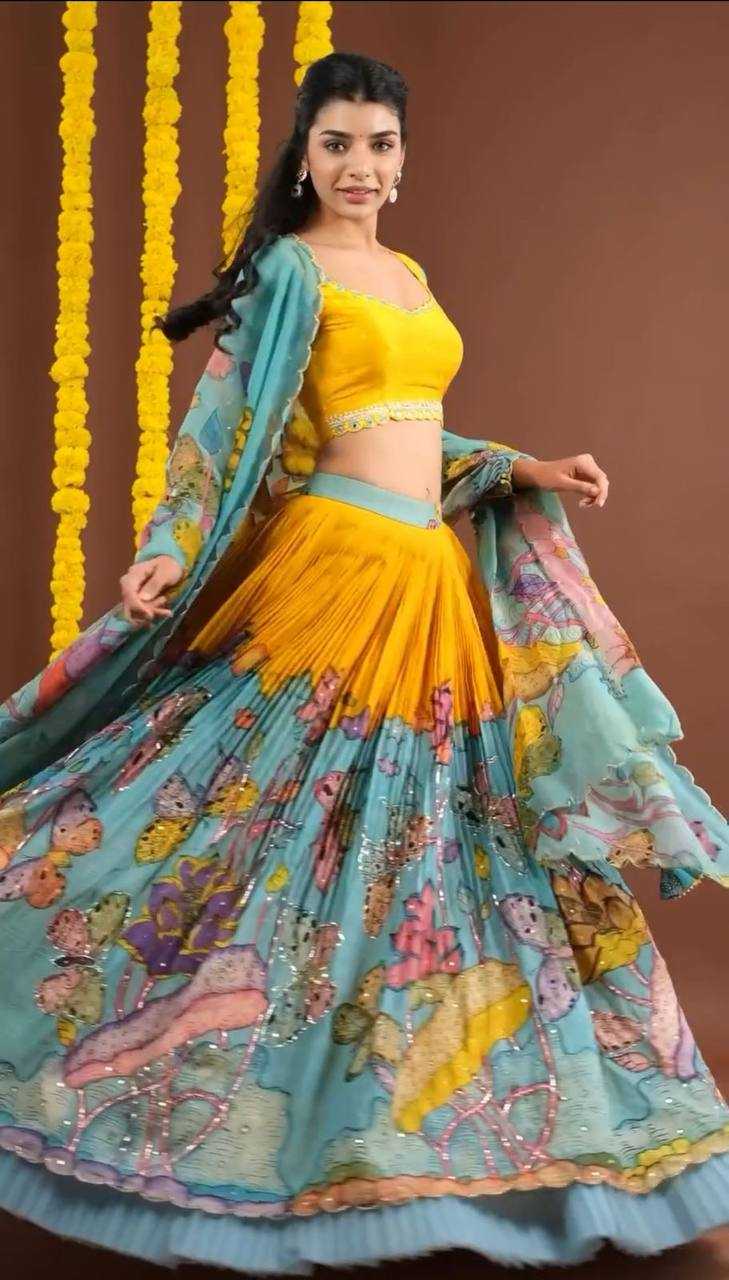 YNF CHENT CREPE KESH119 463 LEHENGAS WHOLESALE KALAMAKRI TRADITIONAL PRINTED LEHENGAS MANUFACTURERQ