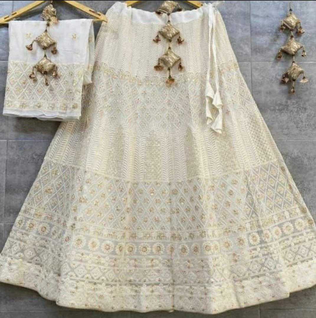 YNF CHIFFON KESH179 AHB109 LEHENGAS WHOLESALE DESIGNER WEDDING EMBROIDERED WHITE LEHENGAS MANUFACTURER