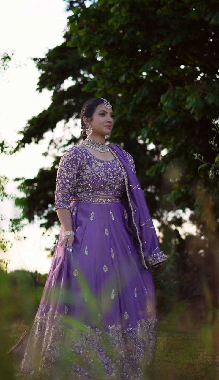 YNF CHINON KESH120 205 LEHENGAS WHOLESALE SILK WEDDING PURPLE EMBROIDERED LEHENGAS MANUFACTURER