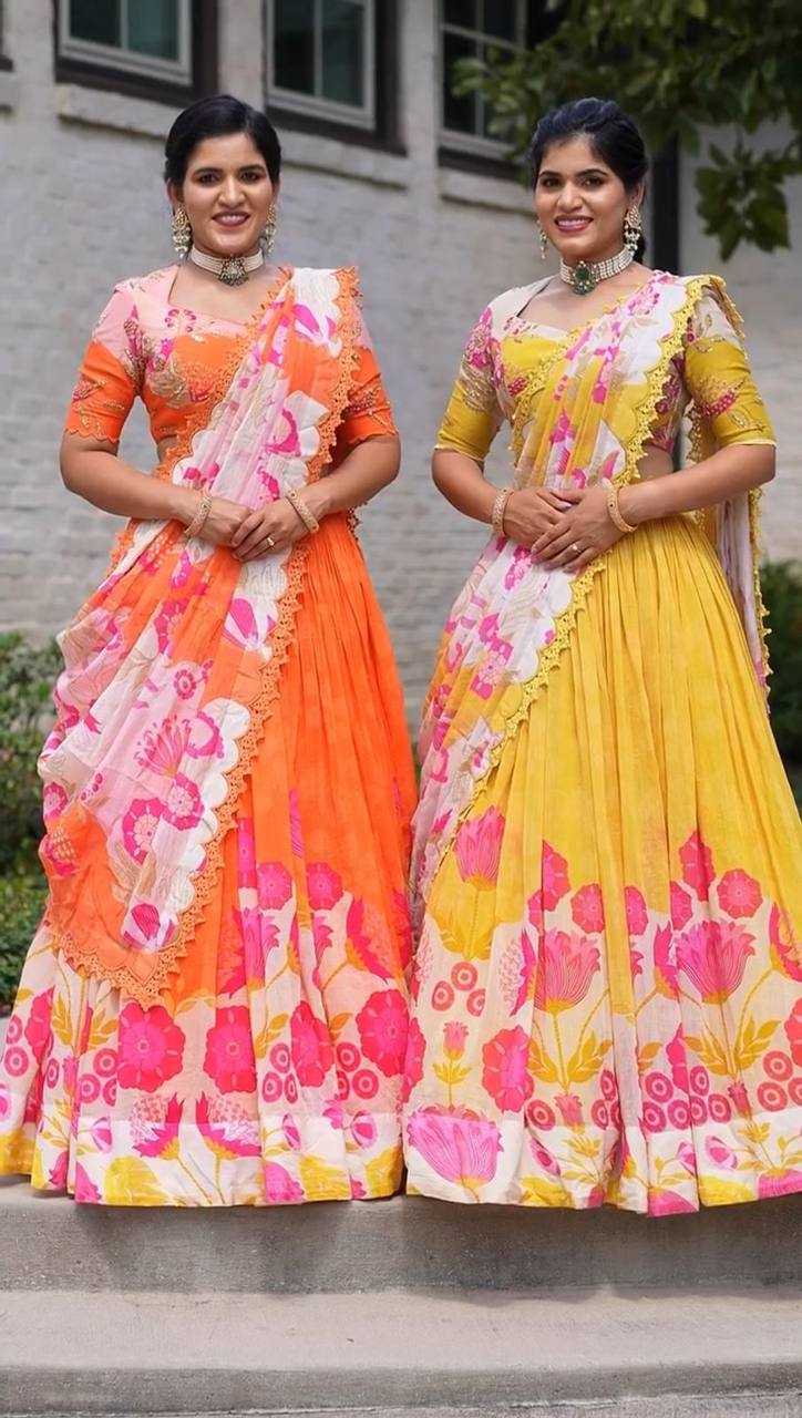 YNF COTTON KESH119 465 LEHENGAS WHOLESALE YELLOW TRADITIONAL PRINTED LEHENGAS MANUFACTURER