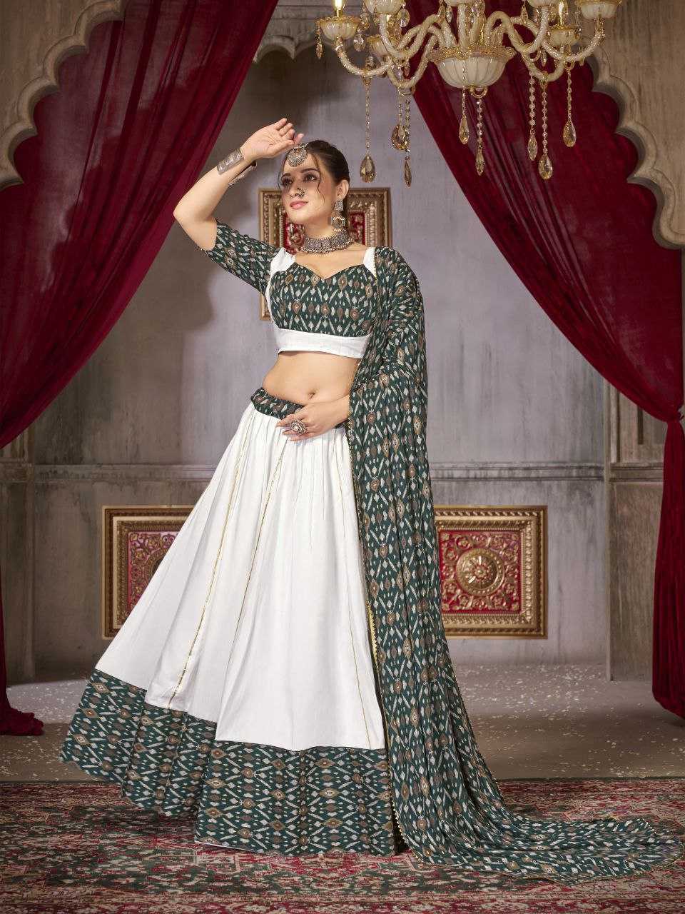 YNF COTTON KESH246 GHOOMAR LEHENGAS WHOLESALE WHITE TRADITIONAL LEHENGA WITH DUPATTA PRINTED LEHENGAS MANUFACTURER