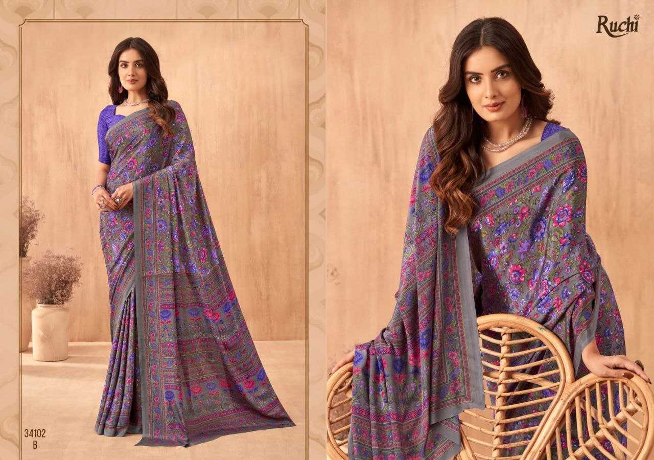 YNF CREPE SILK RUCHI RIN195 VOL-34 CLOTHING BRANDS WHOLESALE SAREES MANUFACTURER