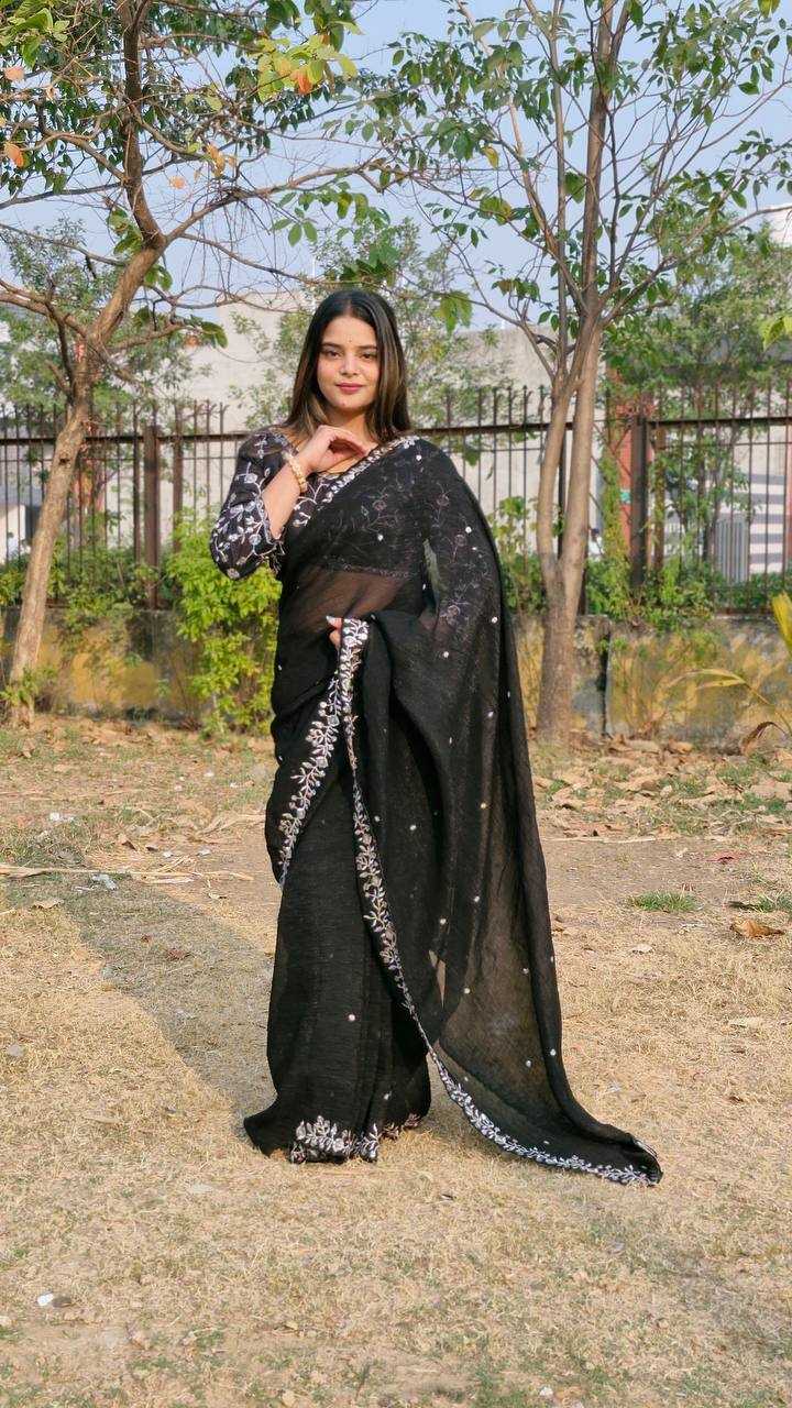 YNF CRUSH SILK RIN114 5050SAREES WHOLESALE SEQUENCE EMBRODERY BLACK PARTY WEAR SAREES MANUFACTURER