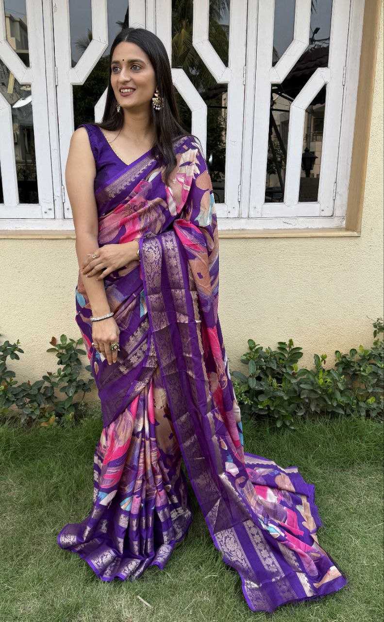 YNF DOLA SILK KESH117 RWC53 SILK SAREES WHOLESALE DOLA SILK ZARI BORDER SILK PRINTED PURPLE SAREES MANUFACTURER