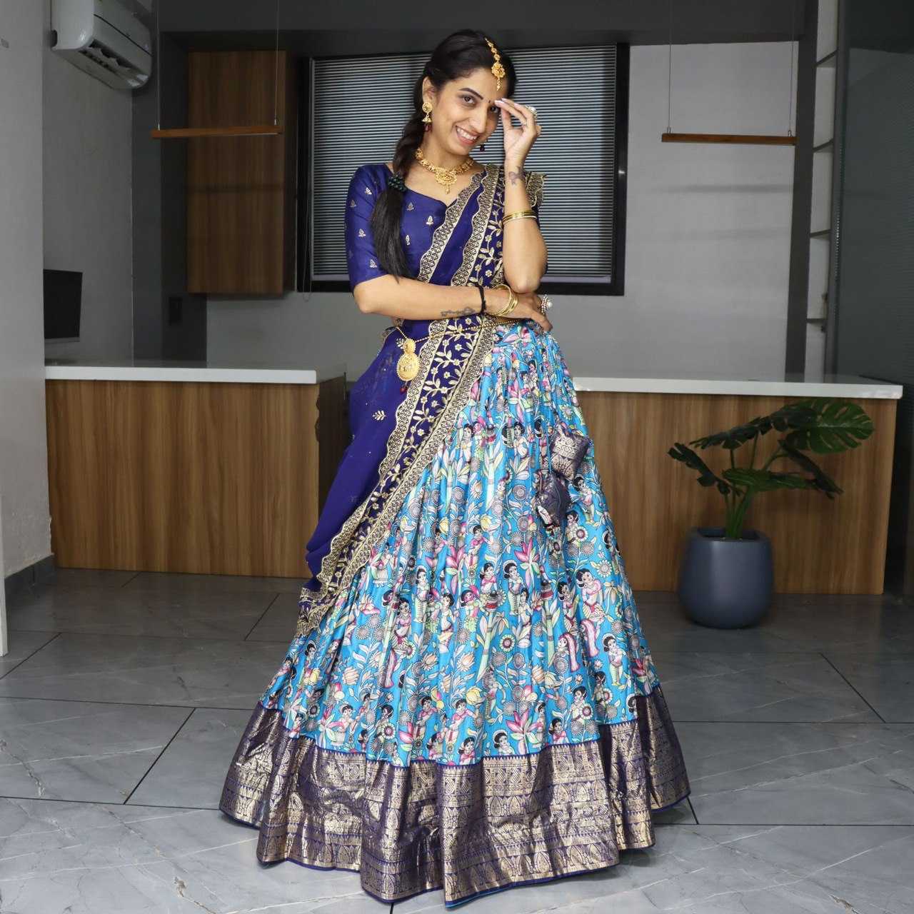 YNF DOLA SILK RIN119 7080 LEHENGAS WHOLESALE SILK PRINTED KALAMKARI LEHENGAS MANUFACTURER