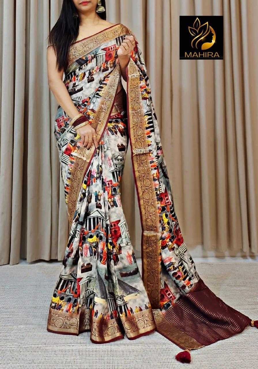 YNF DOLA SILK RIN149 MKD152 SILK SAREES WHOLESALE DOLA SILK ZARI BORDER SILK PRINTED SILK KALAMKARI SILK SAREES MANUFACTURER