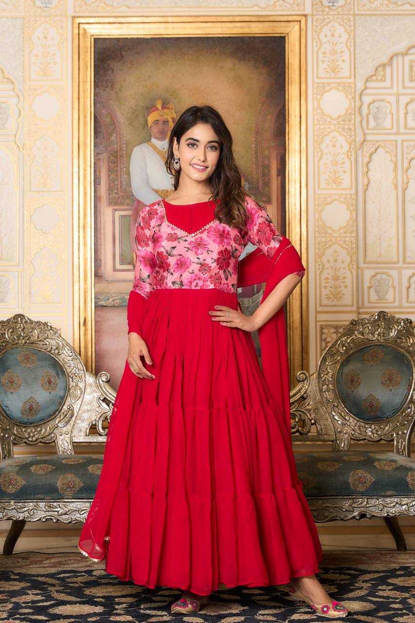 YNF FAUX GEORGETTE KESH127 029 GOWNS WHOLESALE ANARKALI RED GEORGETTE GOWNS MANUFACTURER