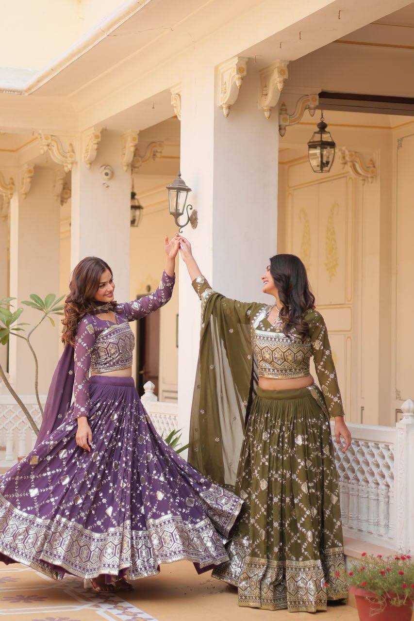 YNF FAUX GEORGETTE KESH127 061 LEHENGAS WHOLESALE GEORGETTE ZARI WORK SEQUNIS PURPLE LEHENGAS MANUFACTURER