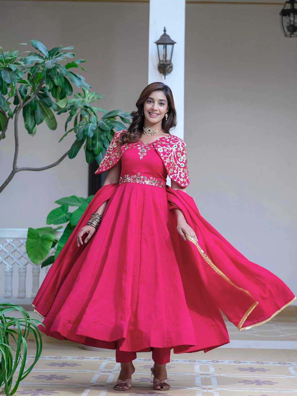 YNF VICHITRA SILK KESH143 440 GOWNS WHOLESALE WEDDING EMBROIDERY ANARKALI SILK PINK GOWNS MANUFACTURER