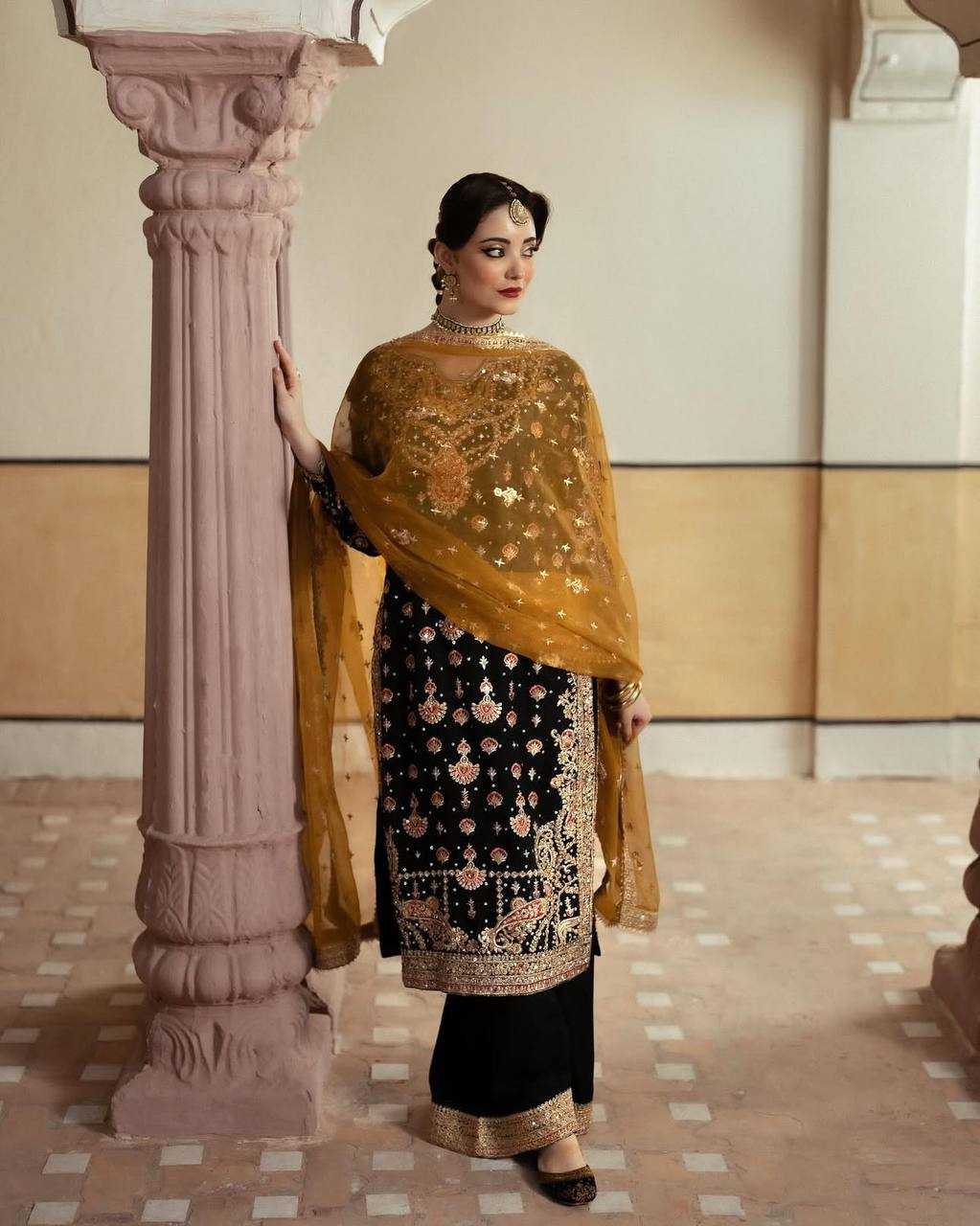 YNF FAUX GEORGETTE KESH159 1315 SUITS & DRESSES WHOLESALE PAKISTANI EMBROIDERY GEORGETTE BLACK SUITS MANUFACTURE