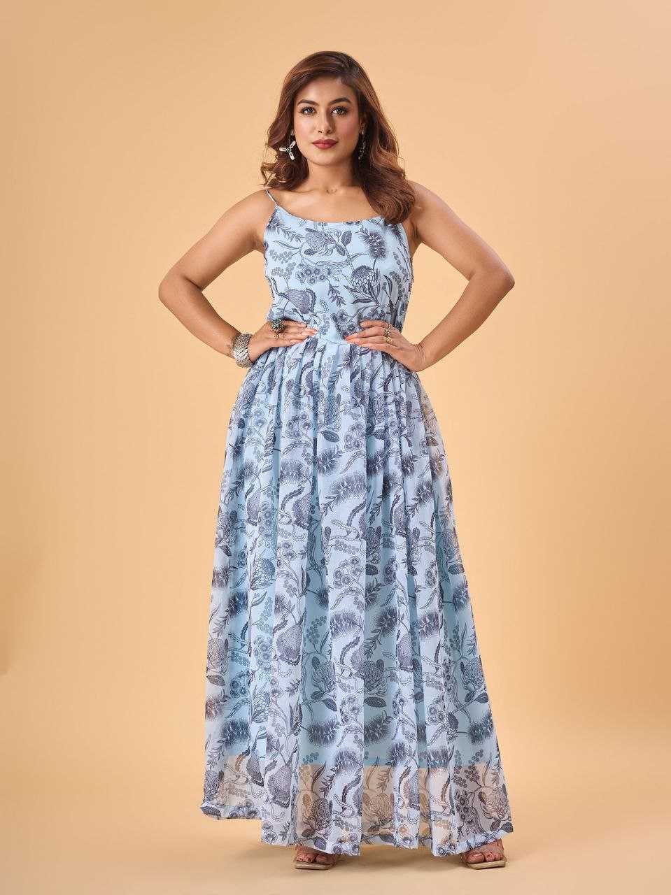 YNF FAUX GEORGETTE KESH243 1023 GOWNS WHOLESALE PRINTED GEORGETTE LONG PARTY WEAR GOWNS MANUFACTURER