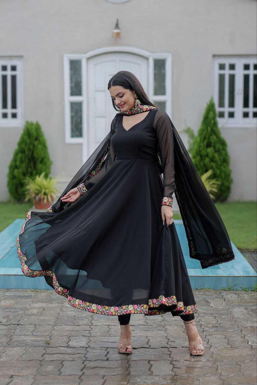 YNF FAUX GEORGETTE KESH246 ANISHKA GOWNS WHOLESALE GEORGETTE EMBROIDERY ANARAKLI BLACK GOWNS MANUFACTURER