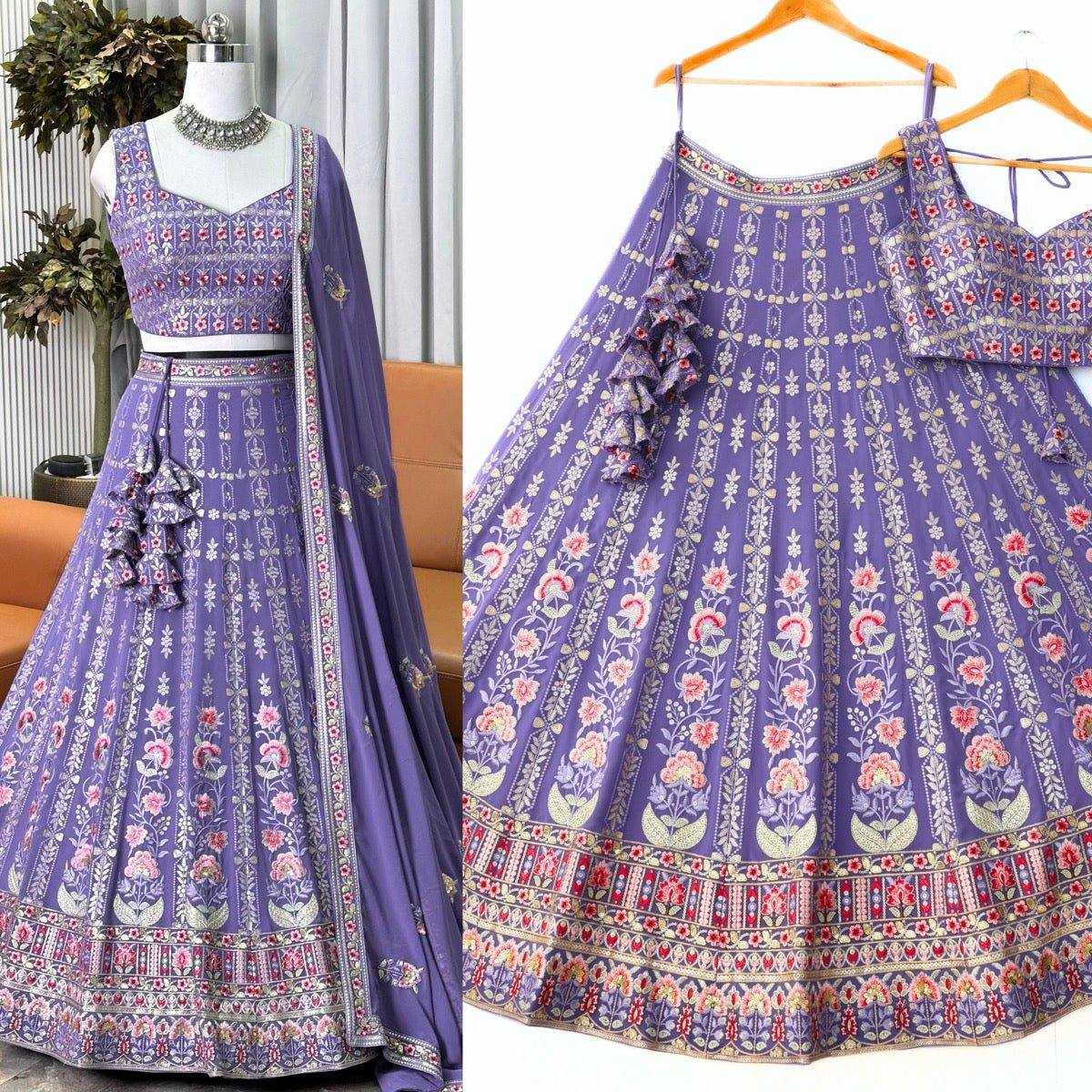 YNF FAUX GEORGETTE RIN131 2247 LEHENGAS WHOLESALE WEDDING EMBROIDERED GEORGETTE PURPLE LEHENGAS MANUFACTURER