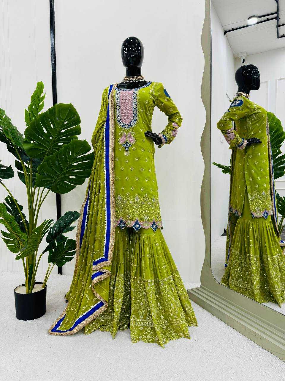 YNF FAUX GEORGETTE RIN169 5776 SUITS & DRESSES WHOLESALE GEORGETTE  SHARARA SALWAR WEDDING GREEN SUITS MANUFACTURE