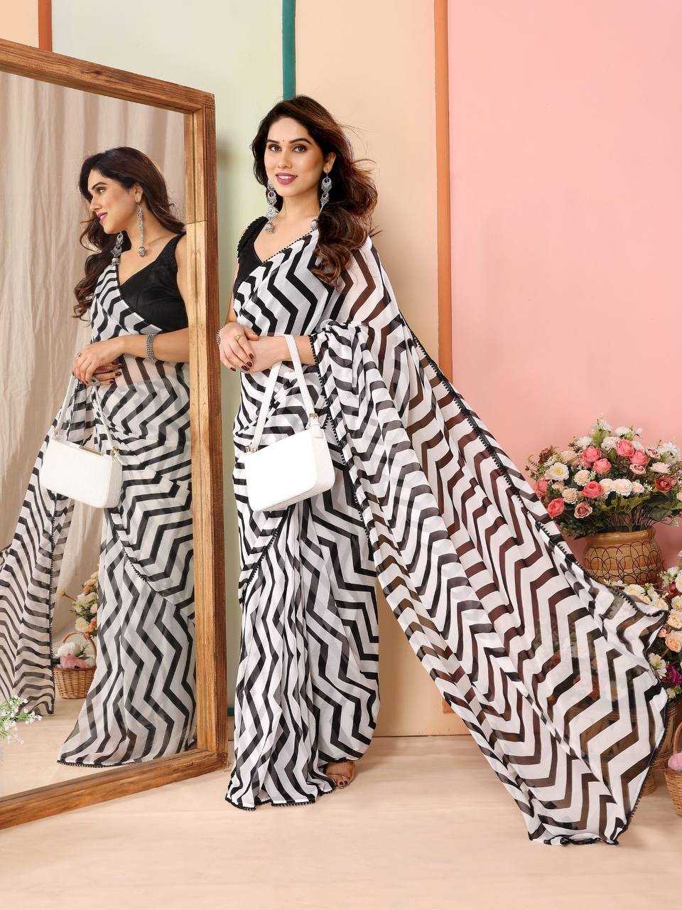 YNF GEORGETTE KESH245 RNF09 SAREES WHOLESALE GEORGETTE PRINTED WHITE SAREES MANUFACTURER