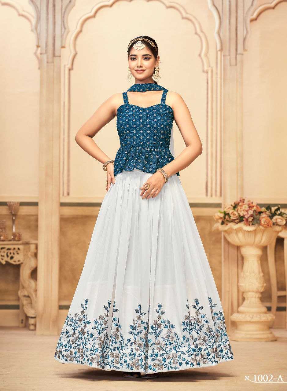 YNF GEORGETTE KESH246 INDIAN WOMEN LEHENGAS WHOLESALE GEORGETTE WHITE CROP TOP LEHENGAS MANUFACTURER