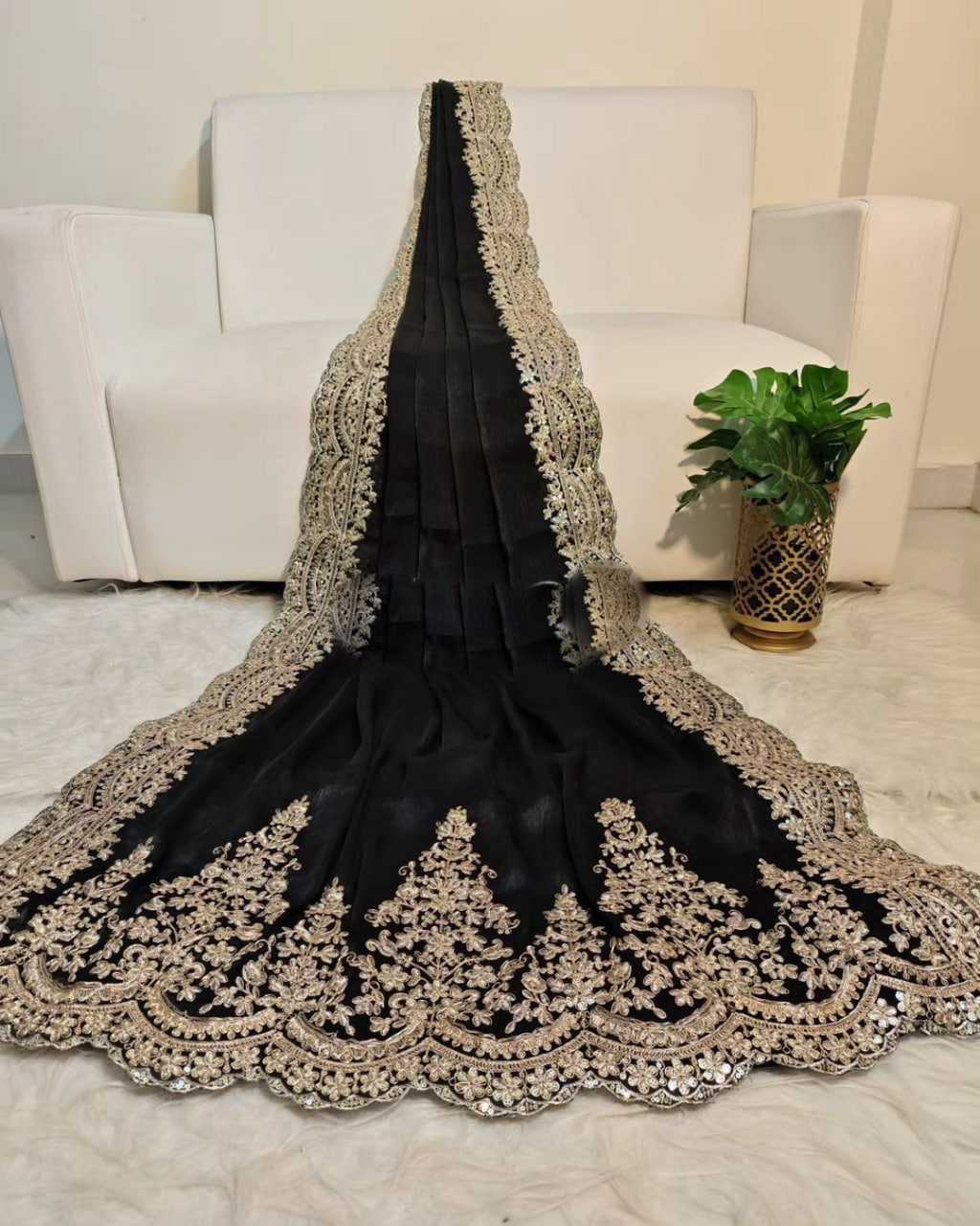 YNF ORGANZA RIN164 RRS101 SAREES WHOLESALE ORGANZA EMBROIDERED BLACK SAREES MANUFACTURER