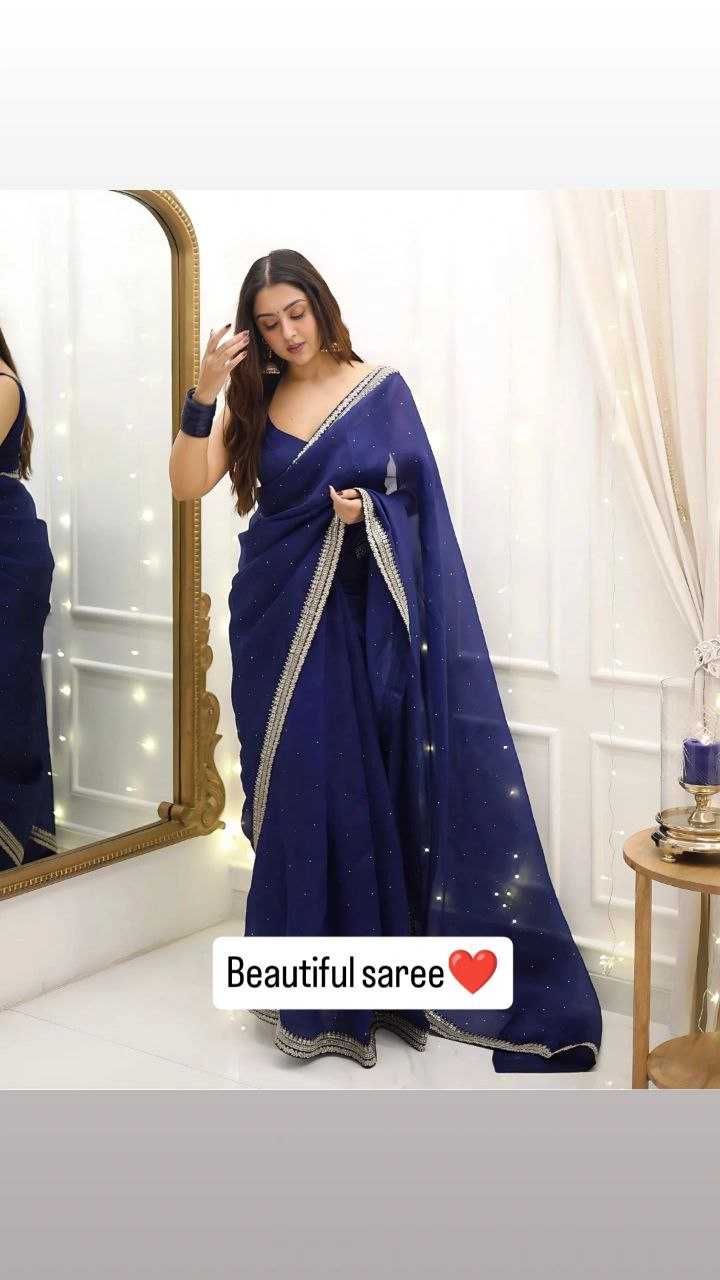 YNF ORGANZA SILK RIN106 66 SAREES WHOLESALE ORGANZA PARTY WERA SEQUIN LACE BORDER BLUE SAREES MANUFACTURER