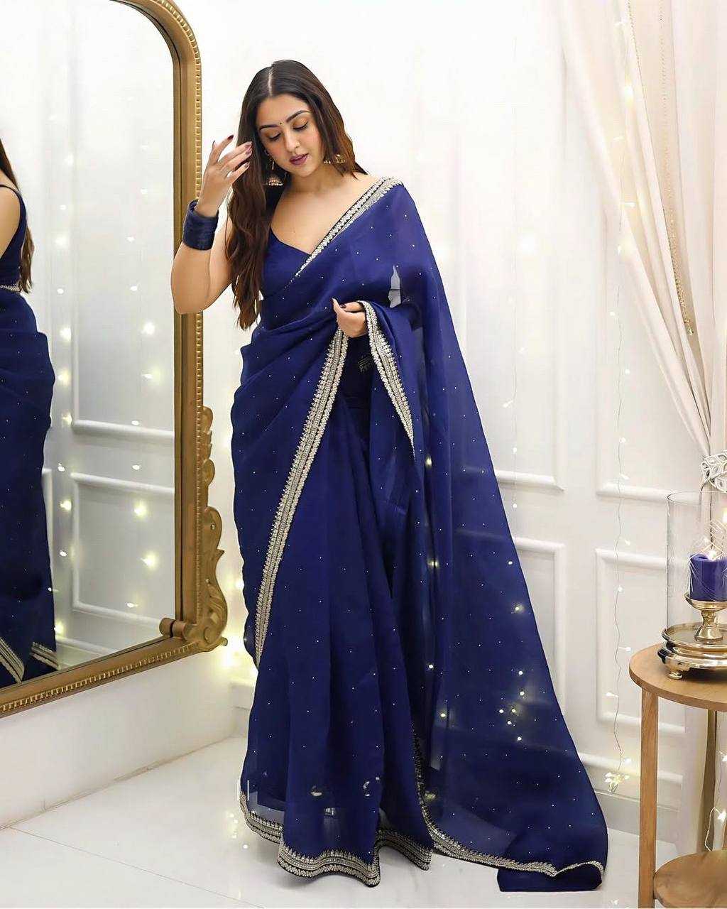 YNF ORGANZA SILK RIN133 538 SAREES WHOLESALE TRADITIONAL ORGANZA FANCY BLUE SILK SAREES MANUFACTURER