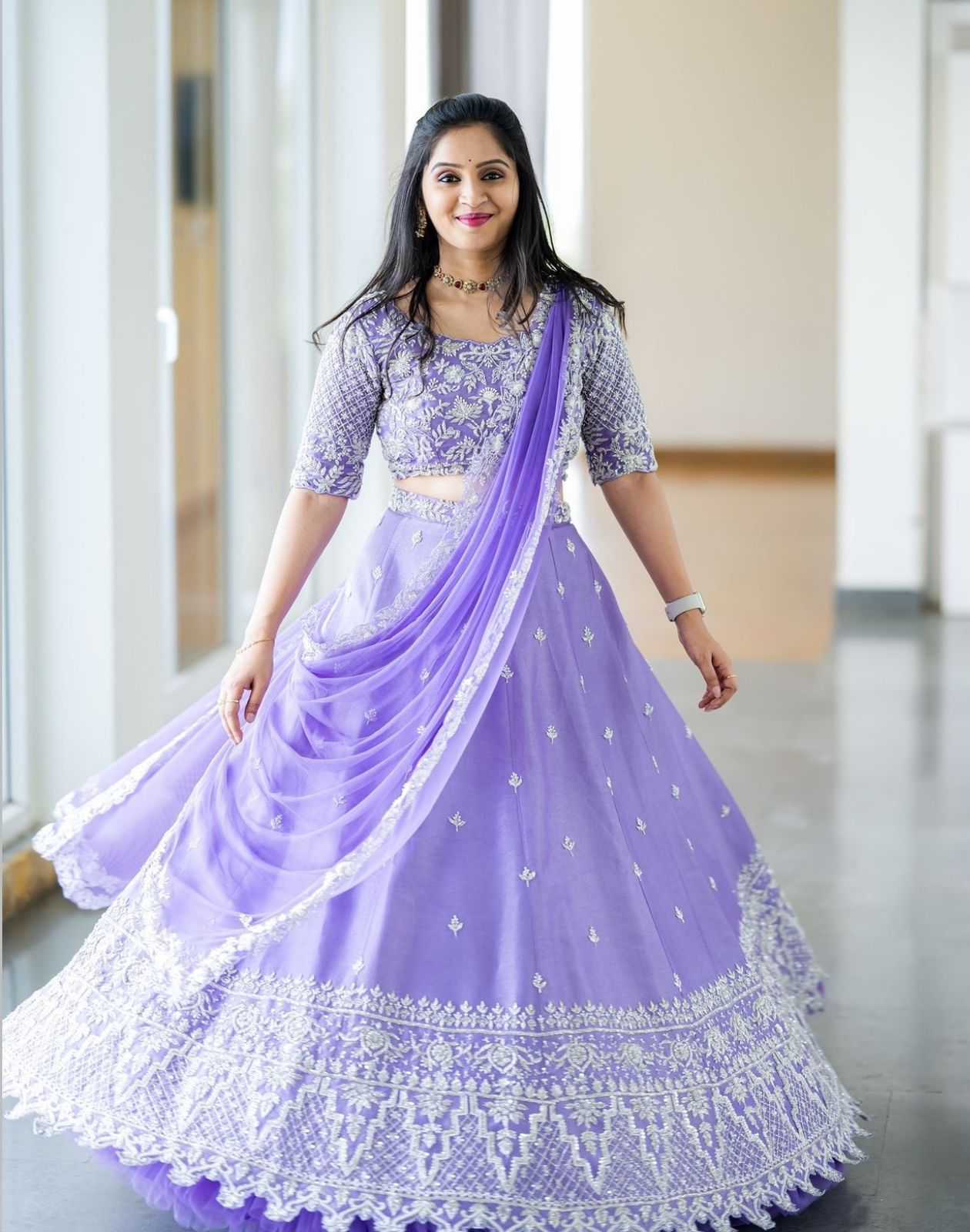 YNF PURE CHINON KESH392 VAI02 LEHENGAS WHOLESALE EMBROIDERED SEQUINS PURPLE LEHENGAS MANUFACTURER