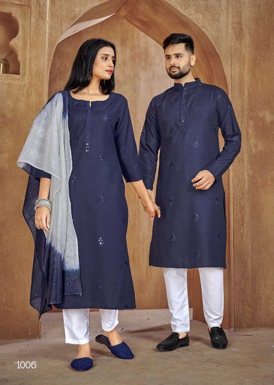 YNF PURE COTTON KESH246 Couple Goal V-2 COUPLE WEAR WHOLESALE MENS KURTA PAYJAM & FEMALE KURTIS BOTTOM MANUFACTURER